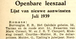 Leeszaal Den Helder
          aanwinsten juli 1939