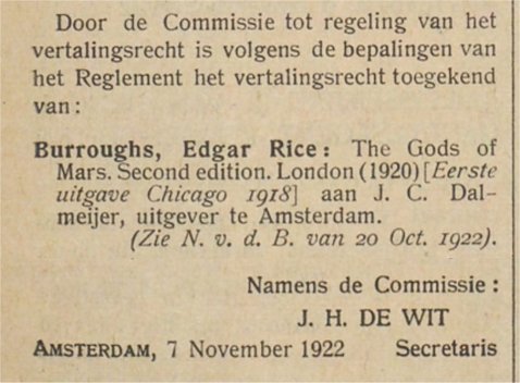 toekenning vertalingsrecht Gods of Mars