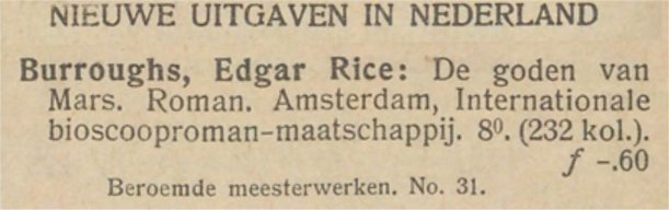 uitgave De Goden van Mars 1922