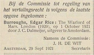 aanvraag
                  vertalingsrecht Warlord of Mars 1921