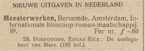 uitgave De Oorlogsheer van Mars 1923