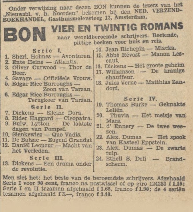 advertentie 1931 Verzendboekhandel